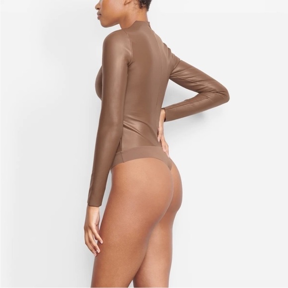 48. skims leather bodysuit jasper brown size small nwt - Picture 2 of 3